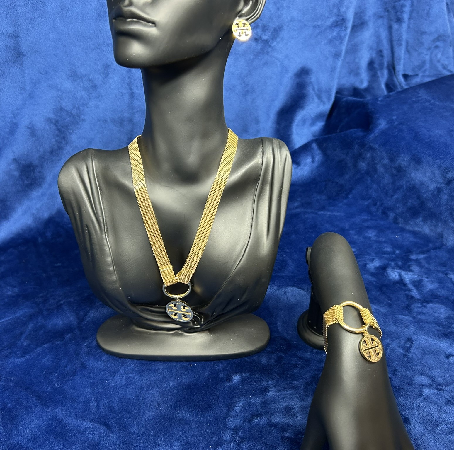 Golden Mesh: Tory Burch-Inspired 4 Piece Jewelry Set