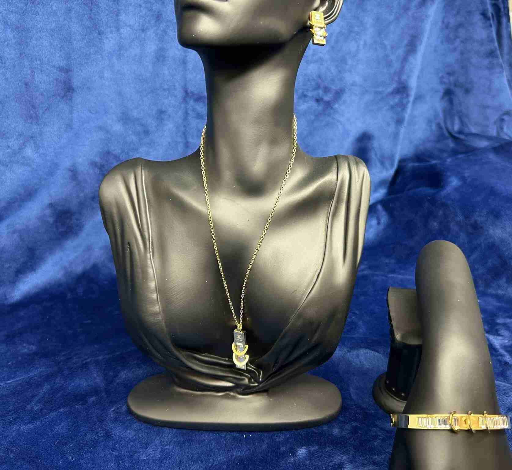 Barred Diamond, Chanel-Inspired 4 Piece Jewelry Set