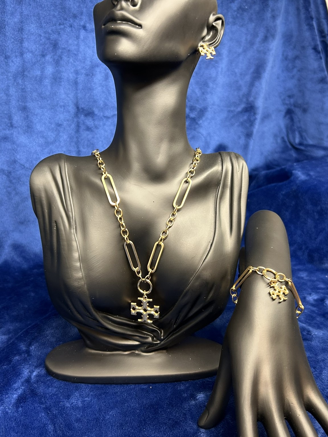 Varied Necklace Chain: Tory Burch-Inspired 4 Piece Jewelry Set